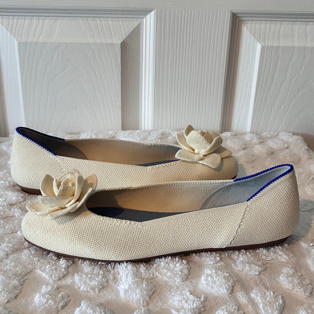 Rothy's Ballet Flat Shoe Off White The Petal Square Ballet Love Bird Size 6.5 - Picture 4 of 9